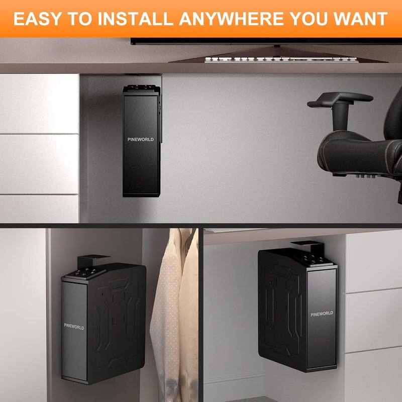 PINEWORLD Gun Safe For Handgun, Biometric Slider Bedside Handgun Safe, Pistol Lock Case for Nightstand,Sliding Door Hand Gun Safe for Pistol -with 3 Quick Access Fingerprint, PIN Code, KEY - Image 4